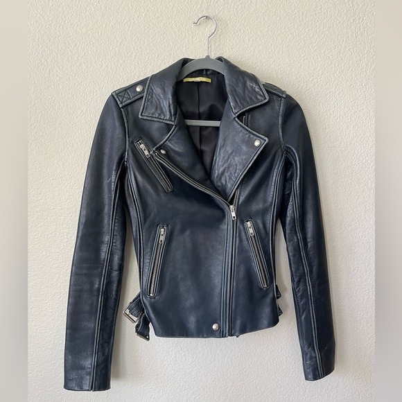 Gianni Bini Distressed Blue Leather Moto Jacket Women’s Size XS - Picture 1 of 16
